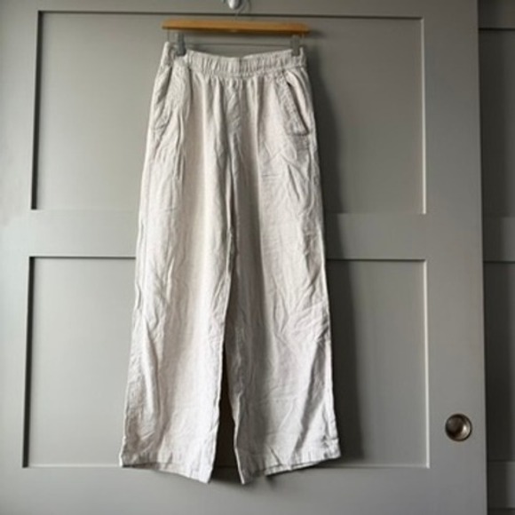 Old Navy Pants - Old Navy Linen Blend Wide Leg Pants Womens XS Beige High Rise Pull On Flax